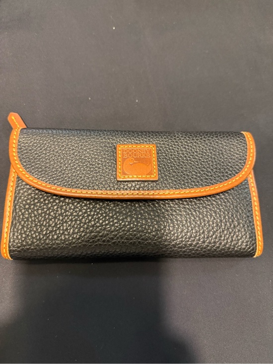 Dooney & Bourke Handbags - Dooney & Bourke Black Pebbled Leather Wallet with Cognac Trim